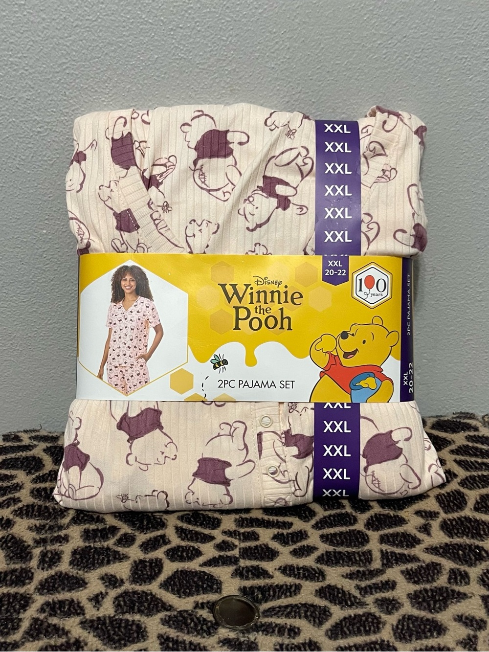 Disney Winnie The Pooh 2 Piece Pajama Set Pink Graphic Print New Womens XXL